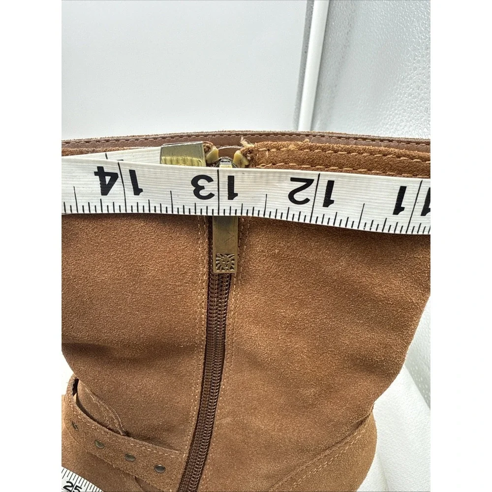 Anne Klein 9 Brown Suede Leather Ankle Lower Calf Boot Cute Career Casual EUC